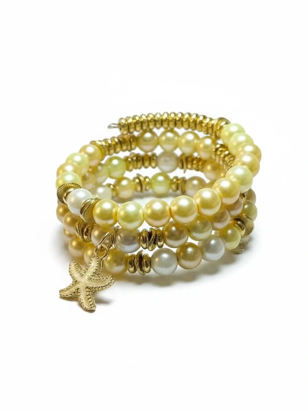 Gold Pearl Coil Bracelet with Starfish Charm - Women Jewelry - Picture 3 of 5
